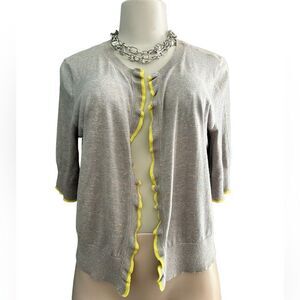 Worthington Grey Speckled 1/2 Sleeve Neon Border Open Front Cardigan Size Large